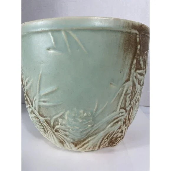 McCoy Planter Pot Pine Cone Jardiniere Blue Green Brown Vtg MCM Cottagecore - Picture 3 of 16